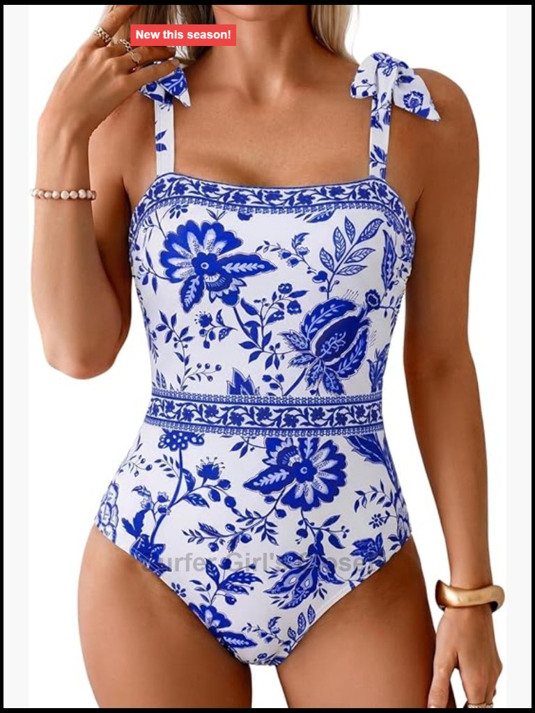 One Piece Swimsuit Tummy Control Square Neck Adjustable Strap Beach Slimming